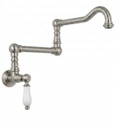 PB klassieke inbouw muur fonteinkraan met witte hendel koud water en lange draaibare uitloop RVS 1208854742